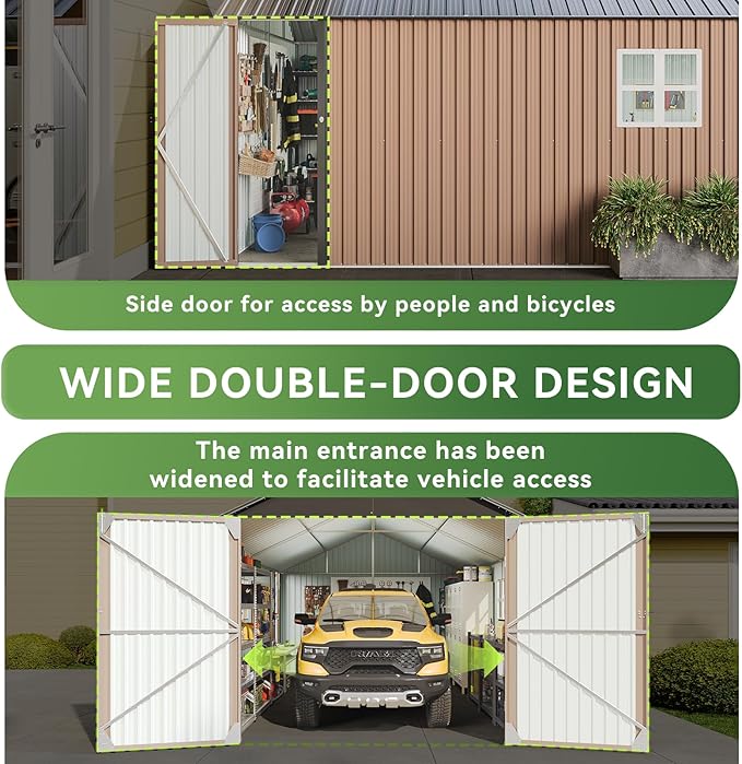 Aoxun 12'x20' Carport Shed Outdoor Metal Storage Sheds with Lockable Door & Sloping Roof- Ideal for Tools, Garden Equipment & Bikes, Perfect for Patio Placement(Brown)
