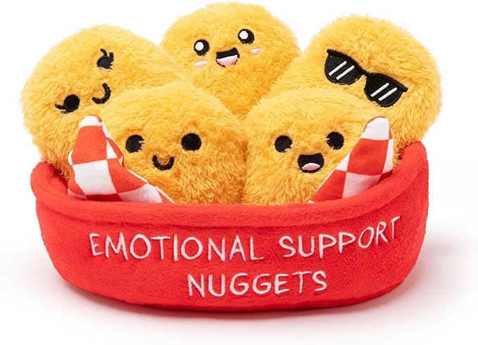 Emotional Support Chicken Nuggets by Relatable, Cuddly Stuffed Animals and Toys, Squishy Toys and Plushies, Great Gift Ideas for Loved Ones of All Ages, Includes 5 Plushies with Carrying Basket