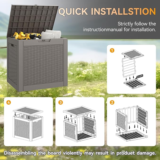 KAMABOKO 31 Gallon Outdoor Storage Box, Resin Deck Boxes Indoor and outdoor, Waterproof Storage Box Lockable Lid for Garden Tools, Package Delivery, Pool Supplies, Patio Cushions, Grey