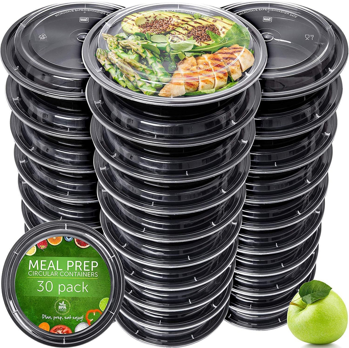 PrepNaturals 30 Pack Meal Prep Containers - 30 Pack of 24 Oz 100% BPA-Free Reusable Plastic Food Storage Containers with Lids - Dishwasher Safe Lunch Container