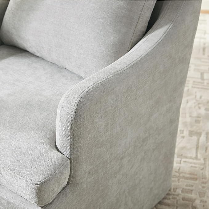 VKNOW Upholstered Dining Chairs Set of 2, Modern Kitchen Chairs Dinner Chairs with 4 Casters, Chenille Armchair for Bedroom Reading Room Living Room, Light Grey