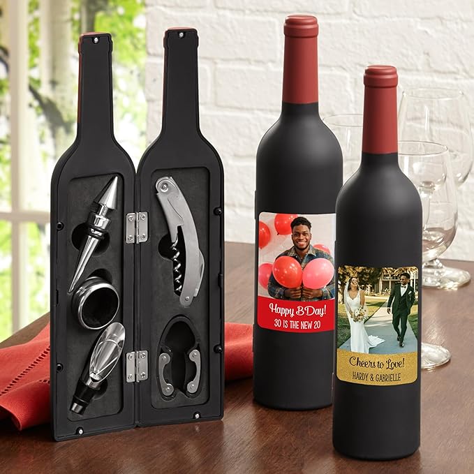 Let's Make Memories Personalized Photo 5-Piece Wine Tool Set - Wine Bottle Opener - Blue