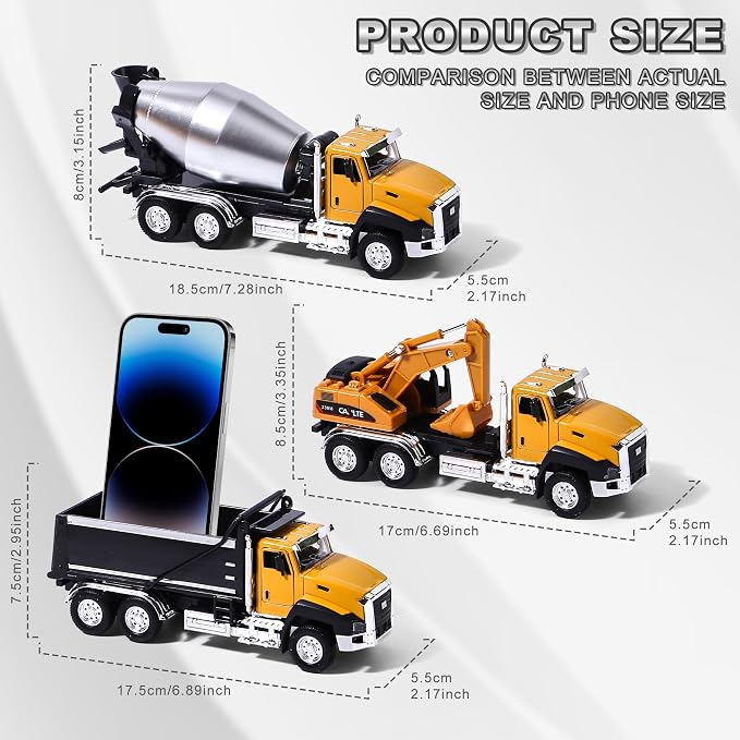 AIUAZA 1/50 Ratio die-Casting Engineering Construction Vehicle, Dump Truck, Excavator, Mixer, Alloy Collection Model car, Boy's Door Opening Pull Back car Toy (Dump Truck)