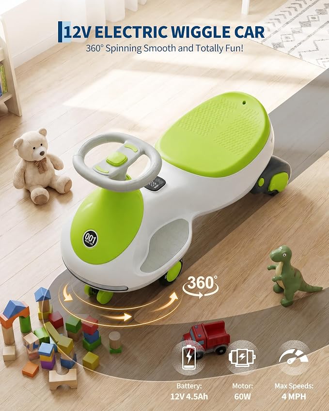 Garvee 12V Electric Wiggle Car for Kids, 2 in 1 Swing Car with Pedal, Anti-Rollover, Max Load 130Lbs,Flashing Wheels, Music,Rechargeable Battery Ride on Toy Indoor Outdoor for Toddlers, Gray