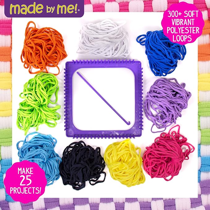 Made By Me Ultimate Weaving Loom, Includes 378 Craft Loops & 1 Weaving Loom with Tool, Makes 25 Projects, 9 Rainbow Colors of Weaving Loops, Hook & Loop Potholder Kit, DIY Weaving Kit