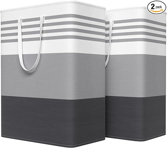 WOWBOX 2 Pack Laundry Hampers Baskets, Freestanding Dirty Clothes Hampers with Reinforced Handles & Cross Stitch & Waterproof Coating, for Laundry Bedroom Bathroom, 2 x 125L