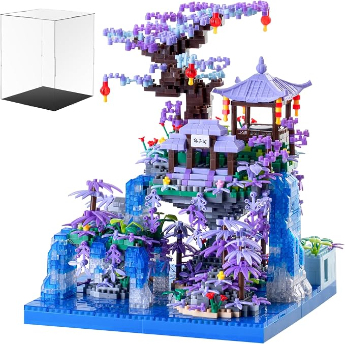 CAXIMSY Peach Blossom Pond Building Blocks Set,Building Blocks Set Gifts for Adults and Kids, Micro Bricks Cherry Blossom Tree House Kit with LED Light and Display Box（2500+Pieces）