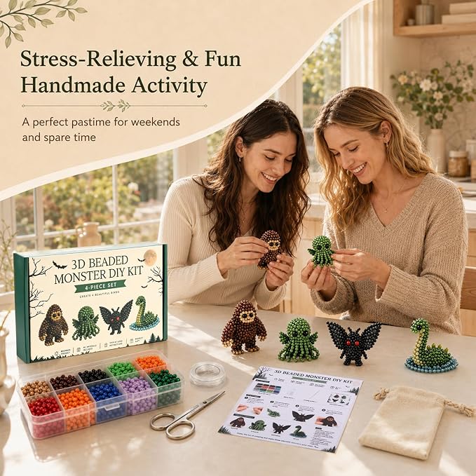 BLOWADM 4Pcs DIY 3D Animal Bead Embroidery Kit,Bird Beading Crafts with Instructions,Cute Bead Art Handmade Bird Gift for Beginners & Craft Enthusiasts