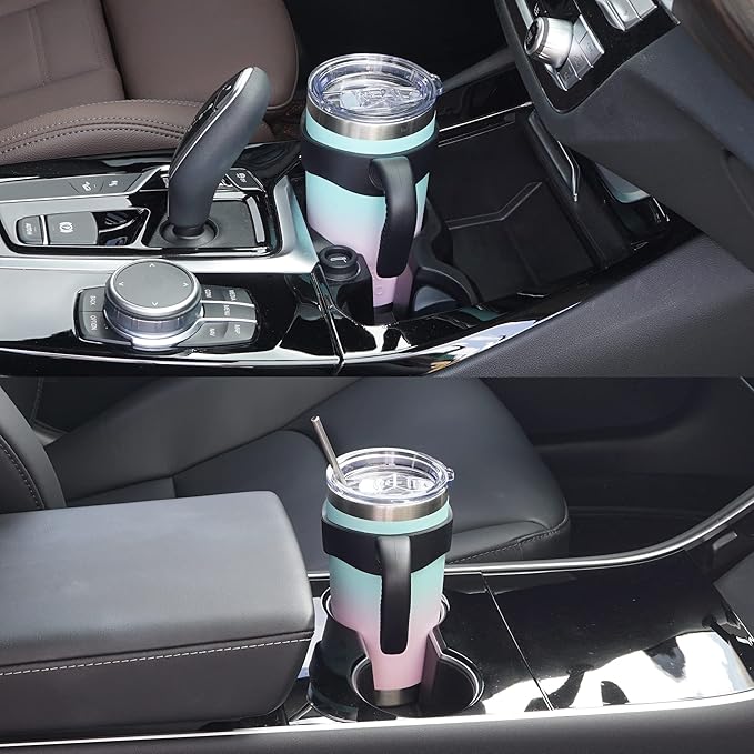 WETOWETO 20oz Insulated Stainless Steel Tumbler, Coffee Tumbler with 2 Lids and 2 Straws, Double Wall Vacuum Leak-proof Travel Coffee Mug, Powder Coated Water Cup (Green-Pink Gradient, 1 Pack)