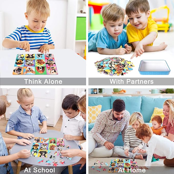 LELEMON Puzzles for Kids Ages 4-6,Dog 60 Piece Puzzles for Kids Ages 4-8,Children Jigsaw Puzzles Kids Puzzles in a Metal Box,Educational Learning Puzzle Toys for Girls and Boys