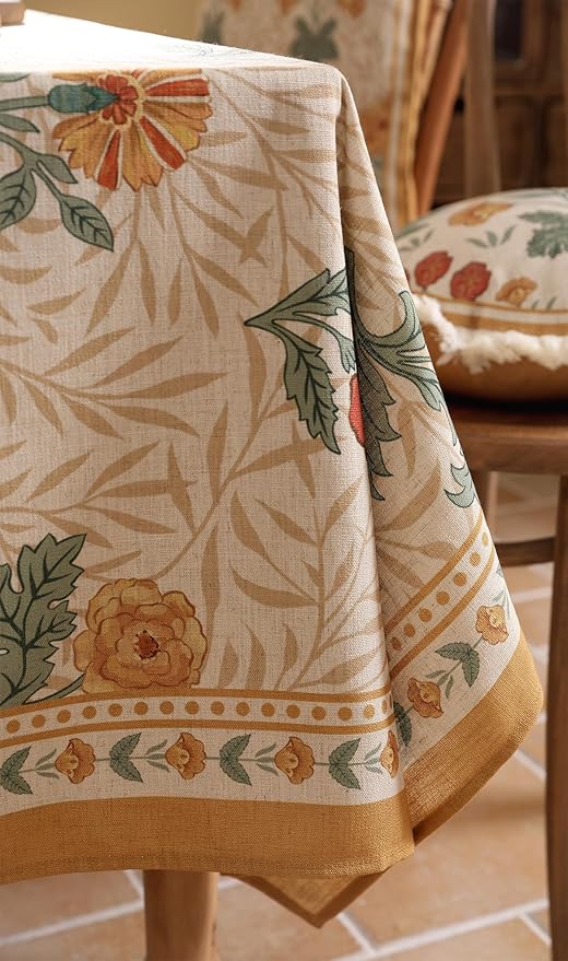 patdrea Designer French Vintage Rectangular Tablecloth,Yellow Floral Pattern Anti-Wrinkle Table Cloth,Dacorative Cover for Kitchen Dining Parties,Christmas,Thanksgiving,63"x87"-Cornflowers