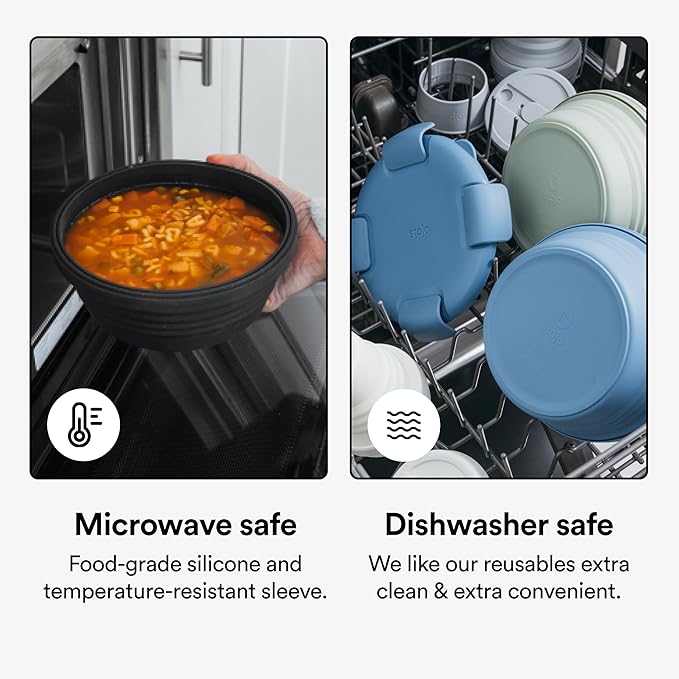 STOJO Collapsible Bowl 5 Set - Translucent Denim, 36oz - Reusable Silicone Bowl for Hot and Cold Food - Perfect for Travel, Meal Prep, To-Go Lunch, Camping & Hiking - Microwave & Dishwasher Safe