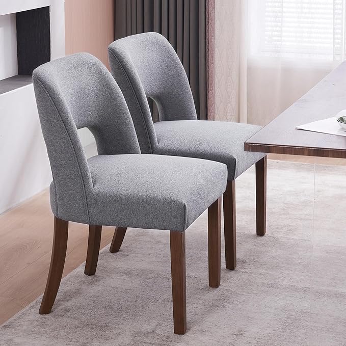 VKNOW Wooden Dining Chairs Set of 6, Modern Fabric Upholstered Dining Room Chair Kitchen Chairs, Farmhouse Dinner Chair for Kitchen Dining Room, Fabric Grey