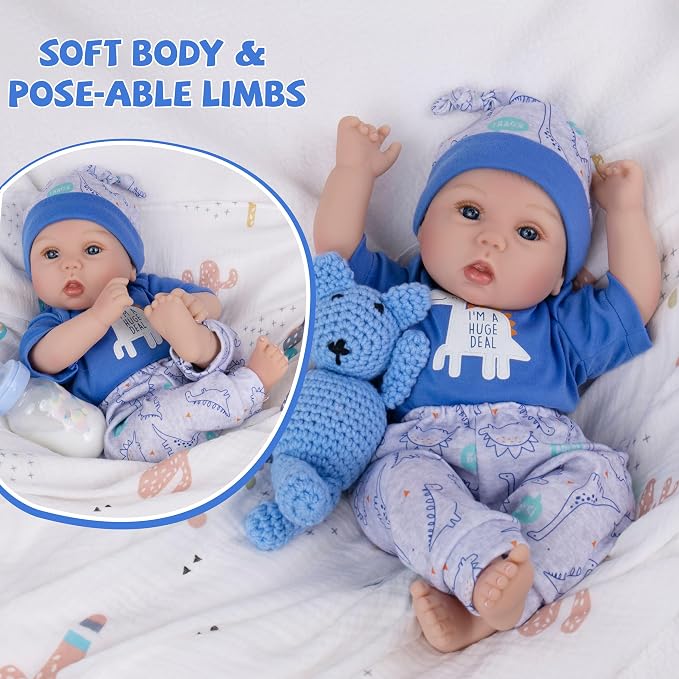 Milidool Lifelike Reborn Baby Dolls Boy - 18-Inch Baby Soft Body Realistic-Newborn Baby Dolls Cloth Body Real Life Baby Dolls with Toy Accessories for Kids Age 3 4 5 6 7 +