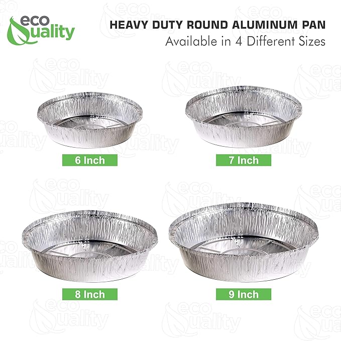 EcoQuality 8" Round Aluminum Foil Pans - Disposable Containers with Foldable Walls for Pie Baking, Cooking, Serving, Reheating, and Storing - Freezer and Oven Safe Tart Pan 100 Pack