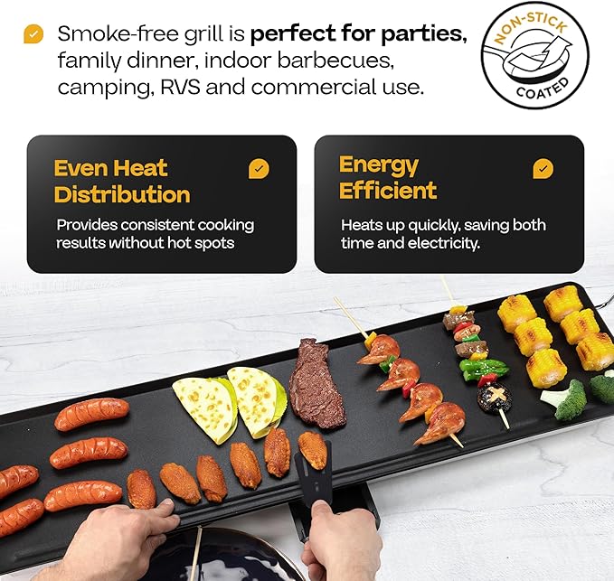 Premium Electric Griddle 36" with Silicone Cooking Utensils Set - Extra Large Portable & Nonstick Electric Grill for Outdoor Use with Adjustable Heating - Smokeless Indoor Grill by IDL Packaging