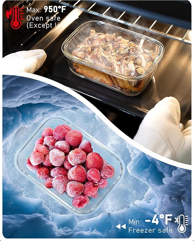 2-Pack Glass Food Storage Containers with Tempered Lids (21.3oz/2.7cup) - Airtight Snap Lock, Microwave & Oven Safe (-4℉~ 950°F), Freezer to Baking Dish, BPA-Free, Gift Box (Pink)