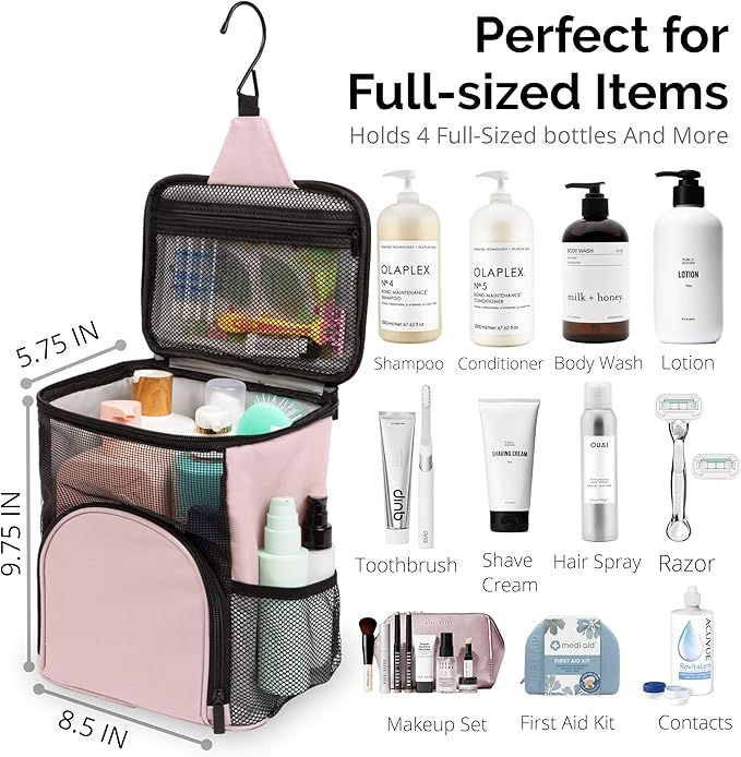 College Dorm Room Essentials for Girls - Original Shower Caddy Dorm - Portable, Durable, Roomy, Foldable Water Resistant Shower Bag in Light Pink with Metal Hook for Hanging (Blush Pink)