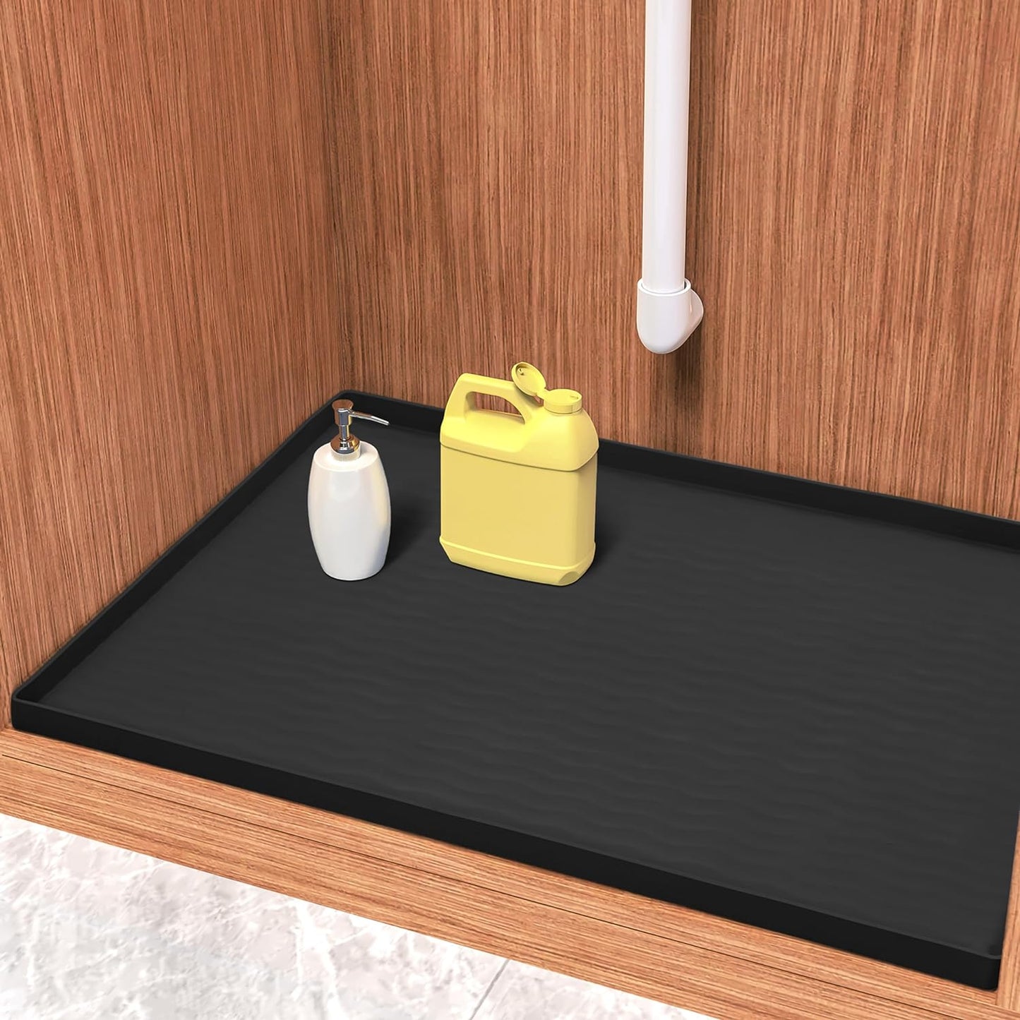 URMONA Waterproof Silicone Under Sink Mat 22'' x 22'' Shelf Liner for Kitchen and Bathroom, Cabinet and Counter Protector, Storage and Organizers, Litter Mat, Pet Cat Puppy Essentials(Black)