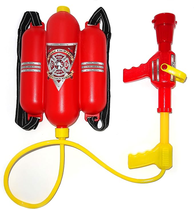 4E's Novelty Firefighter Backpack Water Gun Blaster for Kids- Tank with Hose Shooter, Super Water Squirt Suitable for Outdoor Play Boys & Girls, Fireman Pretend Play