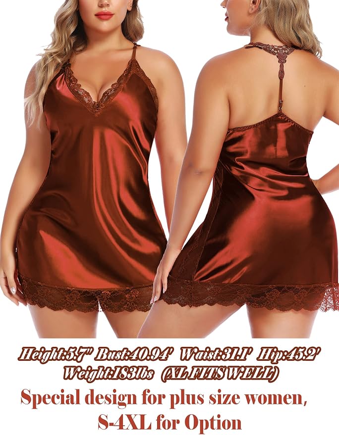 Avidlove Women Lingerie Satin Lace Chemise Nightgown Sexy Full Slips Sleepwear S-4XL