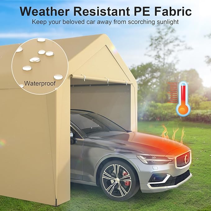 Carport, 10‘ x 20’ Heavy Duty Portable Garage All-Season Car Canopy w/Removable Sidewall & Doors, Carport Canopy Party Tent w/Water-Resistant Tarp for Backyard (Yellow, 10‘ x 20’)