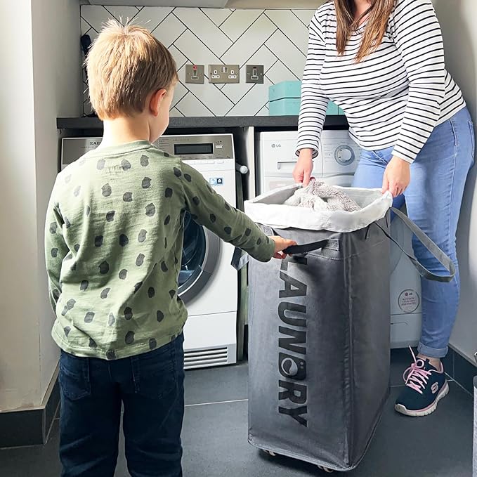 CHICVITA Rolling Laundry Basket with Wheels,75L Large Collapsible Laundry Hamper with Removable Wash Bag Space for Corner Dorms, Grey