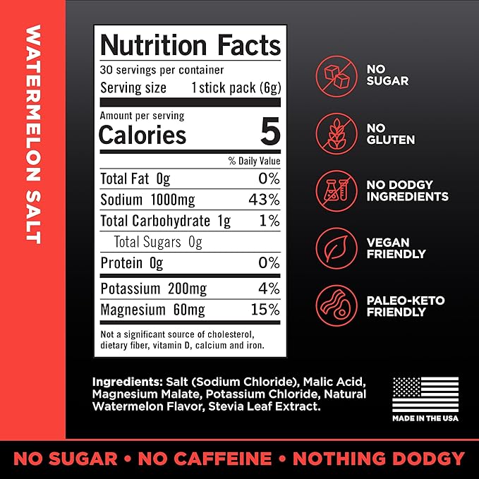 LMNT Zero Sugar Electrolytes - Watermelon Salt | Drink Mix | 30-Count