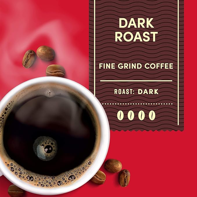 Tim Hortons Dark Roast, Rich Ground Coffee, Perfectly Balanced, Always Smooth, Made with 100% Arabica Beans, 72 Ounce, 12 Oz (Pack of 6), Red