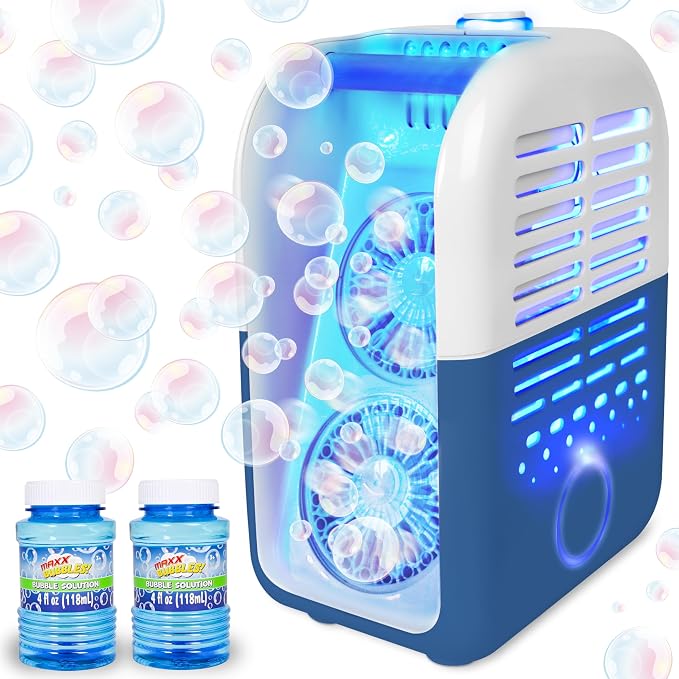 Light Up Portable Bubble Blower Party Machine, 20,000+ Bubbles Per Minute, Rechargeable, Wedding, Holiday Party, Birthday Party, Pool Party, Bubble Machine, Bubbles, Includes Bubble Solution