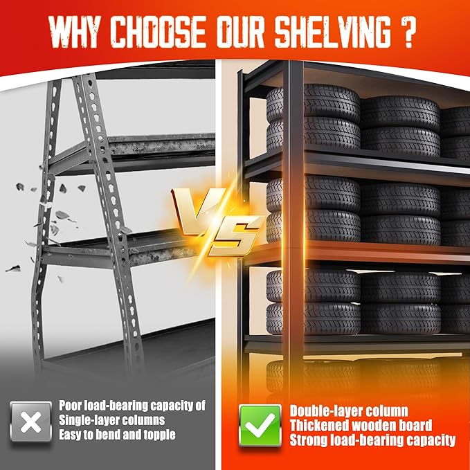 71"H Garage Shelving-5 Tier Garage Storage Shelves,Adjustable Heavy Duty Metal Shelving Unit and Storage Large Rack,Utility Steel Shelf For Warehouse Industrial Pantry Basement Organizers 71"x32"x14"