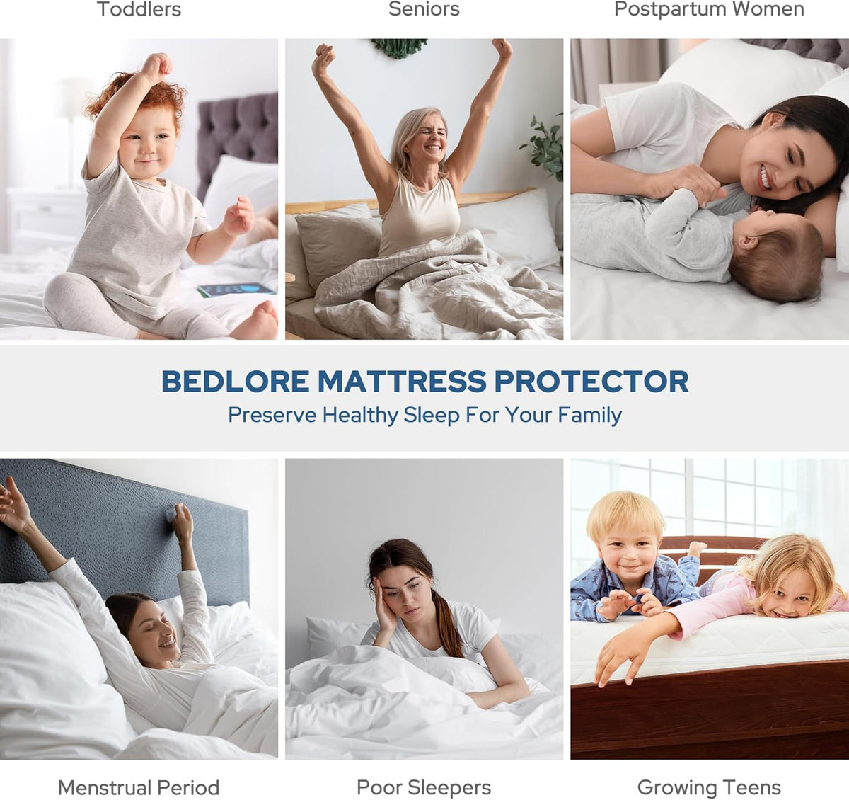 BEDLORE Waterproof Mattress Protector, Cal King Size Mattress Pad with Deep Pocket 6"-18" Depth, Soft Dirt-Proof Double Bed Mattress Cover for Bedroom, College Dorm, Hotel (Navy Blue)