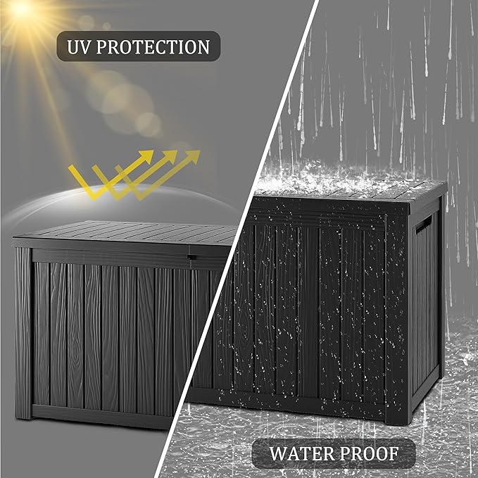 Outdoor Storage Box Waterproof, 180 Gallon Lockable Resin Deck Box Large Storage Bin for Patio Furniture Cushion, Garden Tools, Pool Accessories, UV-Resistant Outside Delivery, Black