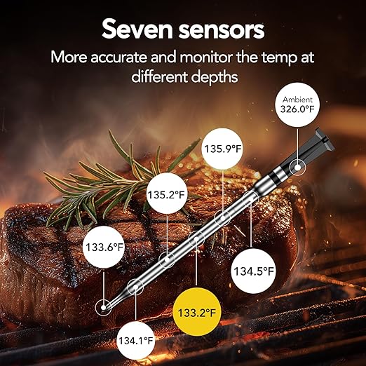 WIFI Wireless Meat Thermometer Unlimited Range 7 NIST Certified Accuracy Sensors Sub-1g(10x Stronger than Bluetooth)APP&Magnetic Smart Digital Base for BBQ,Oven,Smoker,Grill (1, black, small)