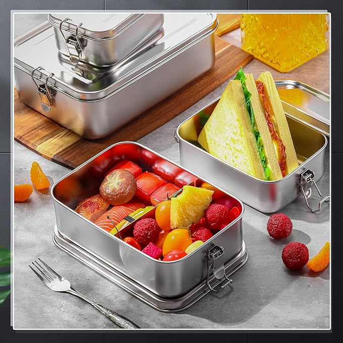 Umigy 8 Pcs Stainless Steel Food Containers 550/850/1400/2400 ml Metal Bento Lunch Box Stainless Steel Food Storage Containers, Lockable Clips to Leak Proof, Reusable Dishwasher Snack Boxes for Work