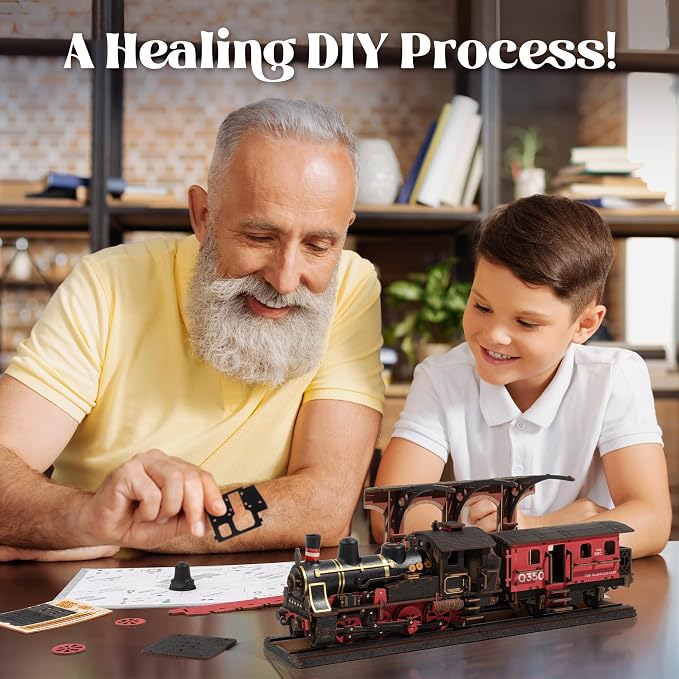 ROBOTIME 3D Puzzles for Adults Wooden Puzzle DIY Model Steampunk Train Kit to Build Wood Craft Kit Toy Hobby Gift Home Decor (Steam Journey)