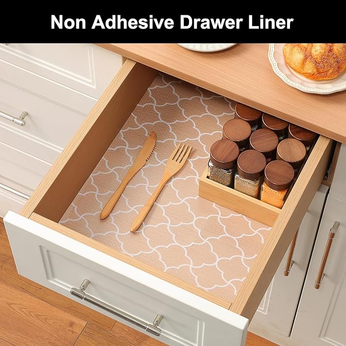 Cooyes Shelf Liner – Premium Non-Adhesive Cabinet & Drawer Liner for Kitchen – Waterproof Shelf Paper with Modern Pattern – Durable EVA Cabinet Mat – Easy to Cut （12" W x 120" L）