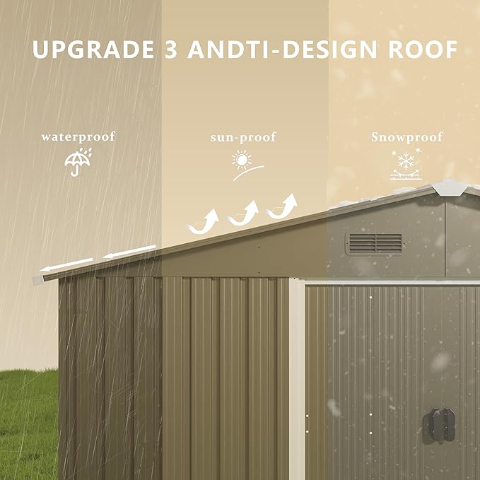 10FT x 8FT Outdoor Storage Shed, Waterproof Lockable Door Metal Tool Shed with Sliding Door and Ventilation, Gardening Tool Storage Room, Metal Storage Shed for Gardens and Lawns