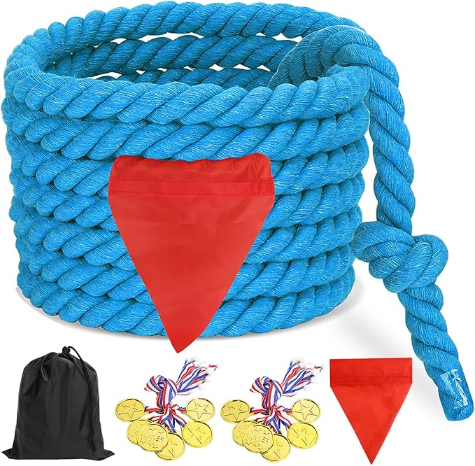 Tug of War Rope Games 40ft for Kids Adult, Field Day Family Reunion Outdoor Outside Yard Backyard Lawn Carnival Camping Picnic Games for Team Building, Blue