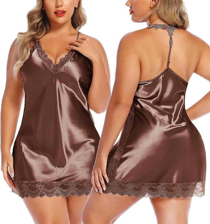 Avidlove Women Lingerie Satin Lace Chemise Nightgown Sexy Full Slips Sleepwear S-4XL