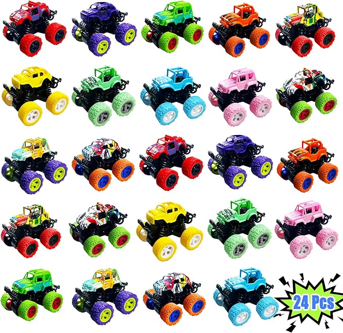 24 Pack Mini Monster Trucks Toys for Boys Girls Aged 3 and Above, Pull Back Truck Push and Go Friction Powered Car Toys Monster Truck Party Favors Birthday Decorations Classroom Prizes for Kids