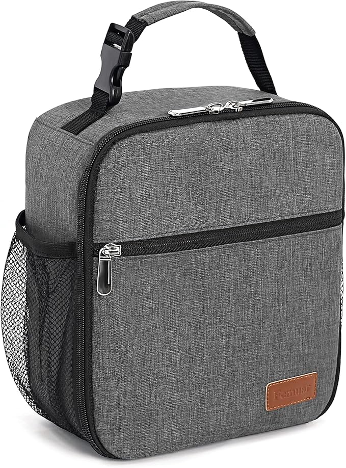 Femuar Lunch Box for Men Women Adults Small Lunch Bag for Office Work Picnic - Reusable Portable Lunchbox, Charcoal Grey