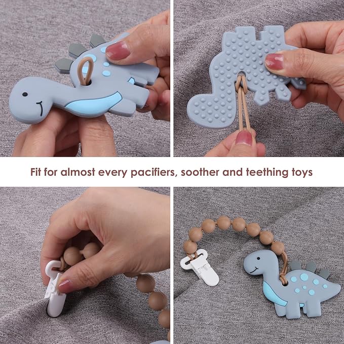 4-Pack Silicone Pacifier Clips with One-Piece Beads for Baby Boys and Girls - Flexible and Rust-Free Holders for Teething Relief and Baby Essentials, Safe for Newborns (Brown)
