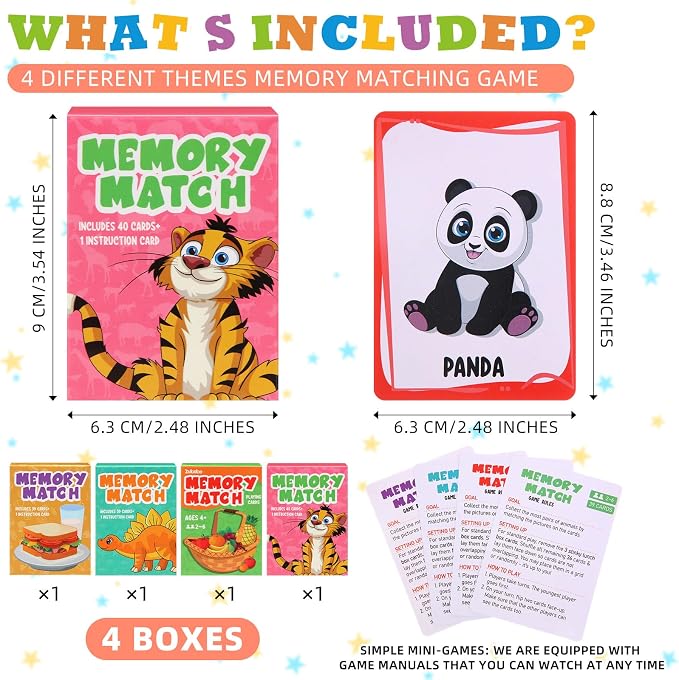 Zubebe 4 Sets Memory Matching Game for Kids Memory Match Fun Matching Game Educational Toys for Family Night, Party Favors, Classroom Prizes (Style 1)