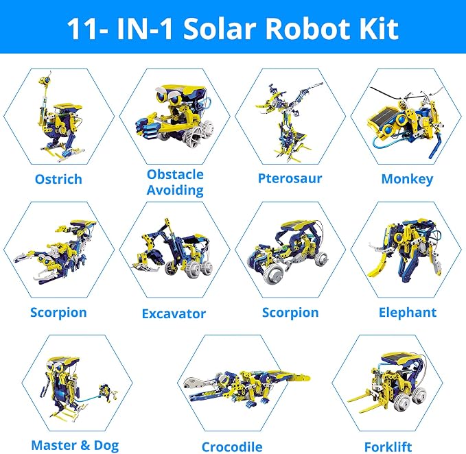 STEM Projects 11-in-1 Solar Robot Toy for Kids Ages 8-12, Science Kits Educational Robotics to Build, Christmas Birthday Gifts for 8 9 10 11 12 13 14 Year Old Boys Girls Teens.