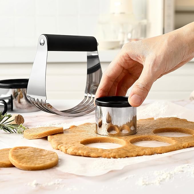 Spring Chef Stainless Steel Magnetic Measuring Cups & Spoons, Set of 15 & Large Dough Blender & Biscuit Cutter Set - 2 Product Bundle - Black