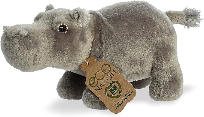 Aurora® Responsibly Made Eco Nation™ Hippopotamus Stuffed Animal - Ideal for Playtime Adventures - Perfect for Birthdays or Just Because - Gray 10.5 Inches