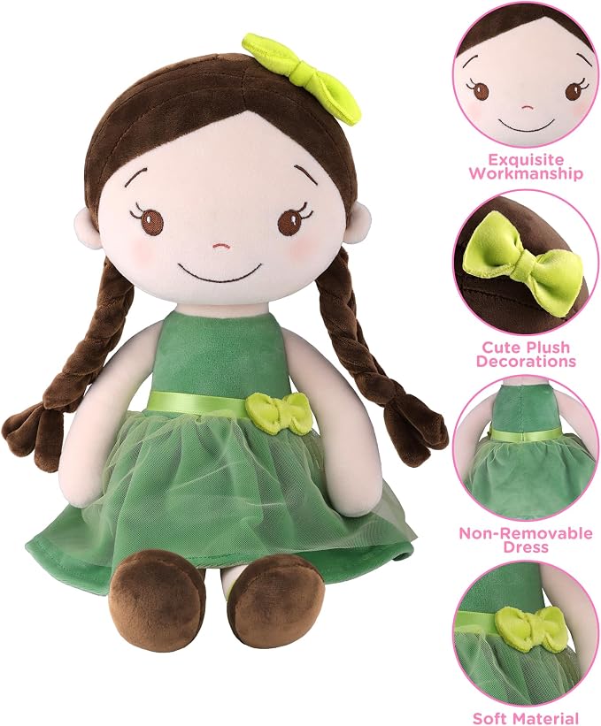 GAGAKU Soft Plush Baby Doll for Girls (12") - My First Baby Doll Gift for Girls, Toddlers & Infants, Machine Washable Rag Doll Toy - Forest Girl