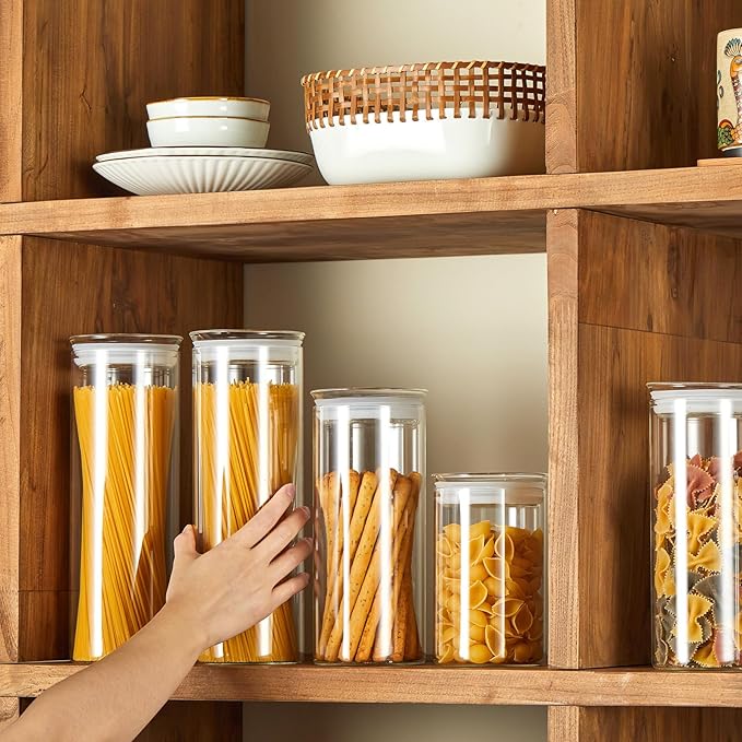 ZENS Modern Glass Food Storage Jars Set of 2, 50oz Clear Glass Canisters with Airtight Lids, Large Container for Kitchen Pantry Pasta, Sugar, Flour, Coffee, Pasta, Tea