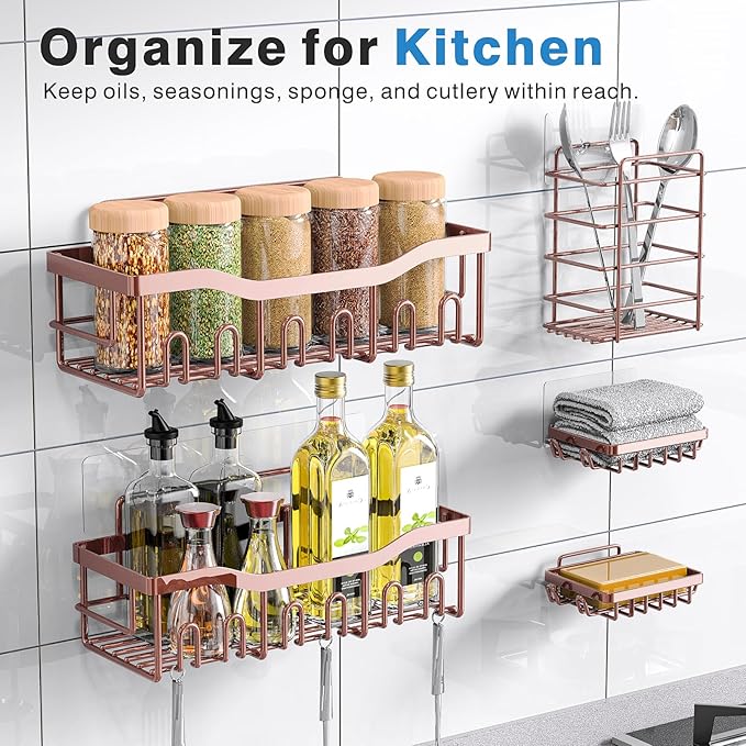 EUDELE 5-Pack Rustproof Stainless Steel Shower Caddy – No Drill Adhesive Bathroom Organizer with Large Capacity, Spacious Shower Shelves for Inside Shower, Kitchen & Home Decor Storage-XL Size